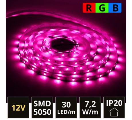 5m LED pásik RGB SMD5050 7,2W/m 30LED/m IP20 12V