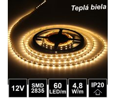 5m LED pásik 60LED/m SMD2835 4,8W/m teplá biela IP20 12V