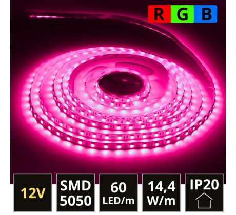 5m LED pásik RGB SMD5050 14,4W/m 60LED/m IP20 12V