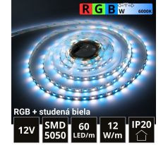 5m LED pásik 60LED/m SMD5050 12W/m IP20 RGB-CW (RGB+studená biela) 12V