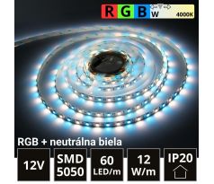 5m LED pásik 60LED/m SMD5050 12W/m IP20 RGB-NW (RGB+neutrálna biela) 12V