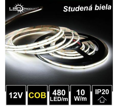 5m LED pásik 480LED/m COB 10W/m studená biela IP20 12V