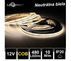 5m LED pásik 480LED/m COB 10W/m neutrálna biela IP20 12V