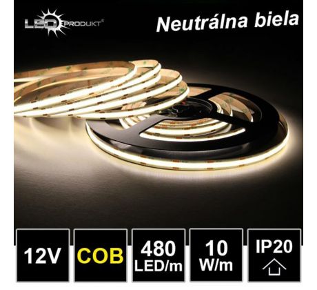 5m LED pásik 480LED/m COB 10W/m neutrálna biela IP20 12V