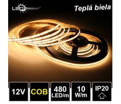 5m LED pásik 480LED/m COB 10W/m teplá biela IP20 12V