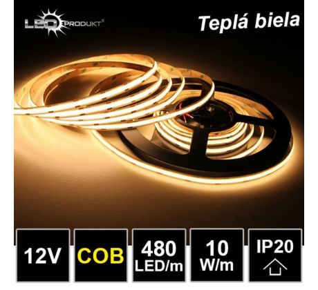 5m LED pásik 480LED/m COB 10W/m teplá biela IP20 12V