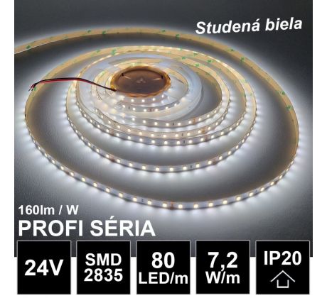 5m PROFI LED pásik 80LED/m SMD2835 7,2W/m studená biela IP20 24V - vysokosvietivý