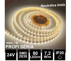 5m PROFI LED pásik 80LED/m SMD2835 7,2W/m neutrálna biela IP20 24V - vysokosvietivý