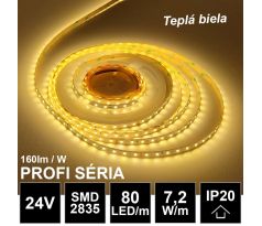 5m PROFI LED pásik 80LED/m SMD2835 7,2W/m teplá biela IP20 24V - vysokosvietivý