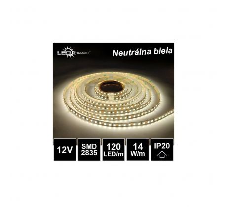 LED pásik 120LED/m SMD2835 14W/m neutrálna biela IP20 12V