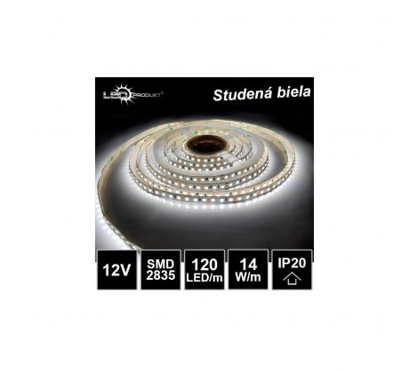 LED pásik 120LED/m SMD2835 14W/m studená biela IP20 12V