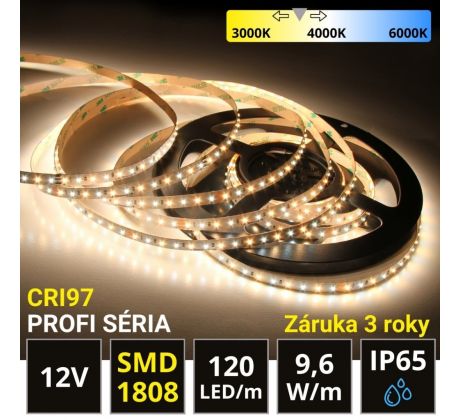 PROFI LED pásik 120LED/m SMD1808 9,6W/m DUAL-WHITE IP65 12V