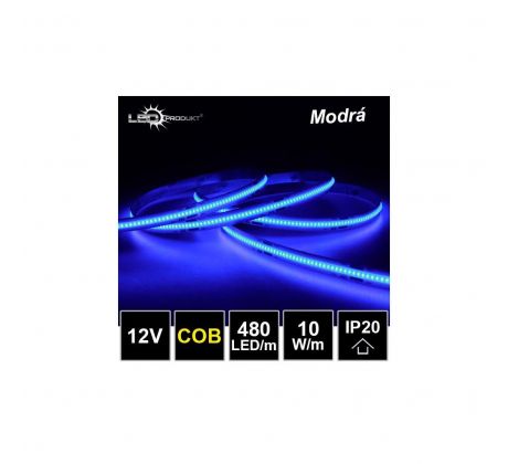 LED pásik 480LED/m COB 10W/m modrá IP20 12V