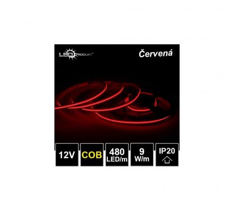 LED pásik 480LED/m COB 9W/m červená IP20 12V