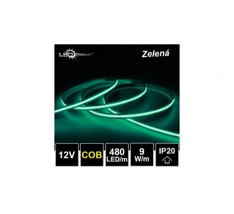 LED pásik 480LED/m COB 9W/m zelená IP20 12V