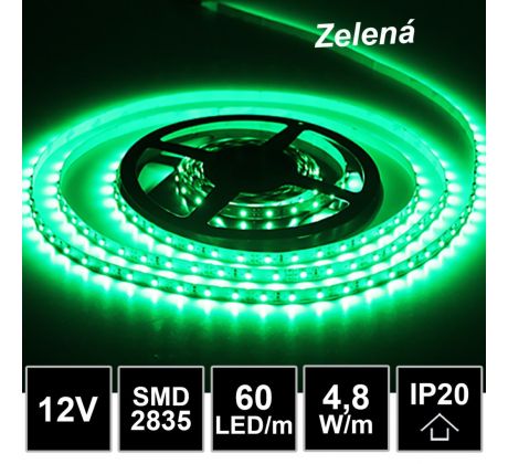 LED pásik 60LED/m SMD2835 4,8W/m zelený IP20 12V