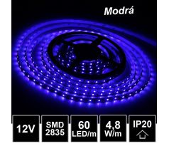 LED pásik 60LED/m SMD2835 4,8W/m modrý, IP20 12V