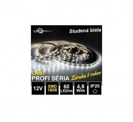 PROFI LED pásik 60LED/m SMD1808 4,8W/m studená biela CRI97 IP20 12V