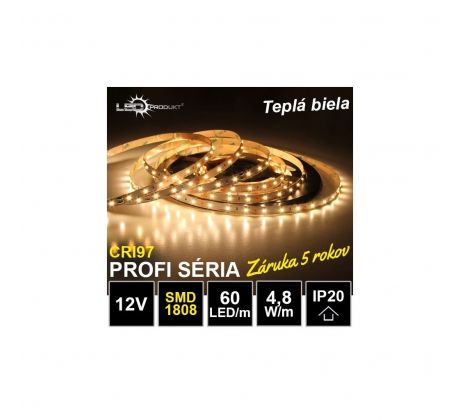 PROFI LED pásik 60LED/m SMD1808 4,8W/m teplá biela CRI97 IP20 12V