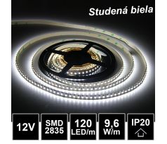 5m LED pásik 120LED/m SMD2835 9,6W/m studená biela IP20 12V