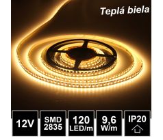 5m LED pásik 120LED/m SMD2835 9,6W/m teplá biela IP20 12V