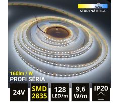 PROFI LED pásik 128LED/m SMD2835 9,6W/m studená biela IP20 24V - vysokosvietivý