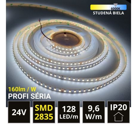 PROFI LED pásik 128LED/m SMD2835 9,6W/m studená biela IP20 24V - vysokosvietivý