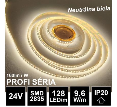 PROFI LED pásik 128LED/m SMD2835 9,6W/m neutrálna biela IP20 24V - vysokosvietivý