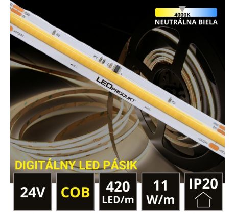 5m LED pás SPI RUNNING 24V COB 420LED/m 11W/m neutrálna biela IP20