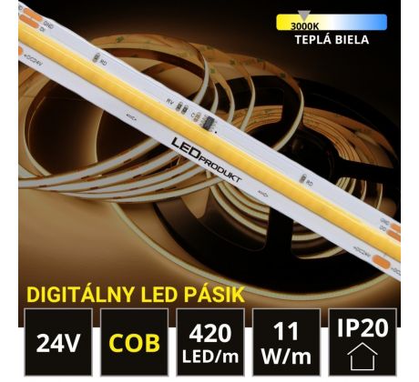 5m LED pás SPI RUNNING 24V COB 420LED/m 11W/m teplá biela IP20