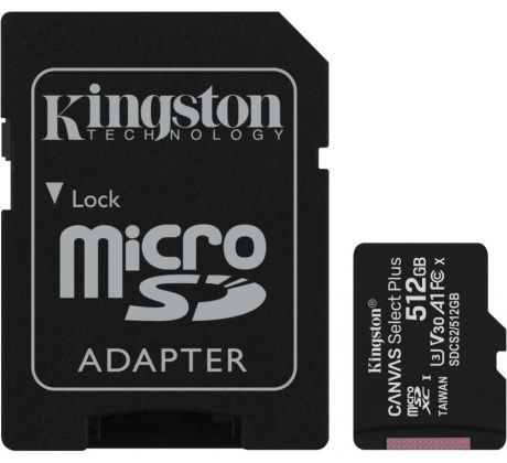 Kingston Canvas Select Plus, micro SDXC, 512GB + adaptér