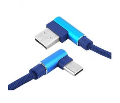 Kábel USB uhlový - USB typ C uhlový 1m modrý