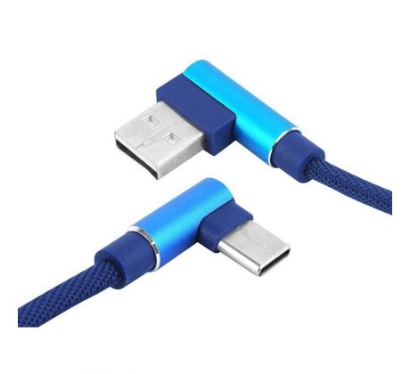 Kábel USB uhlový - USB typ C uhlový 1m modrý