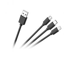 Kábel USB 3v1 microUSB, USB typ C, Lightning