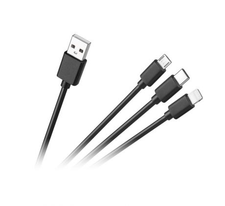 Kábel USB 3v1 microUSB, USB typ C, Lightning