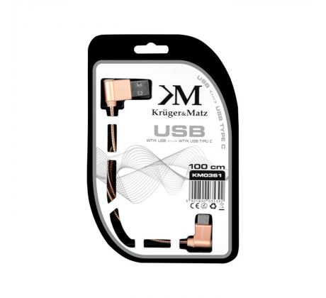 Kábel USB - USB typ C rohový 1m 3A Kruger&Matz