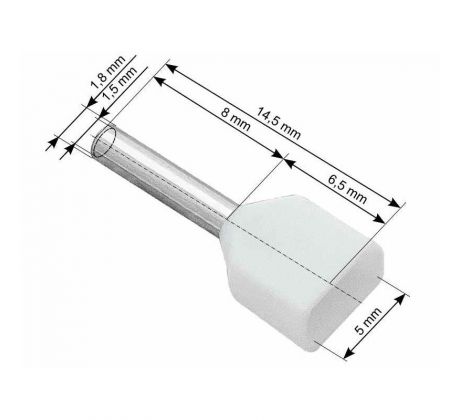 Dutinka izolovaná krimpovacia 2x0,5/8 biela (100ks)