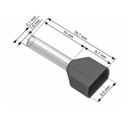 Dutinka izolovaná krimpovacia 2x0,75/10 sivá (100ks)