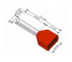Dutinka izolovaná krimpovacia 2x1/10 červená (100ks)