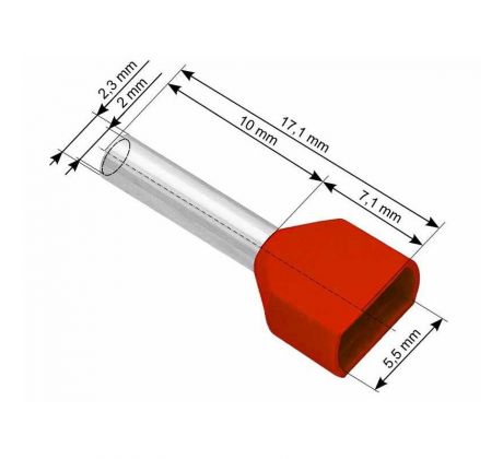Dutinka izolovaná krimpovacia 2x1/10 červená (100ks)