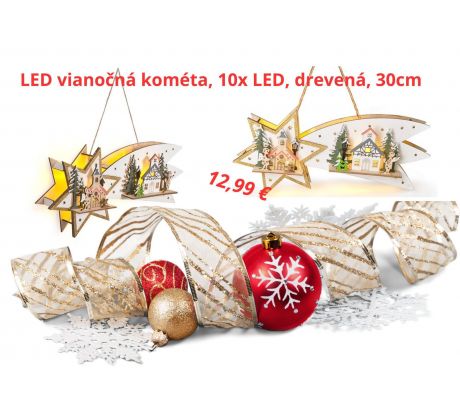 Solight LED vianočná kométa, 10x LED, drevená, 30cm