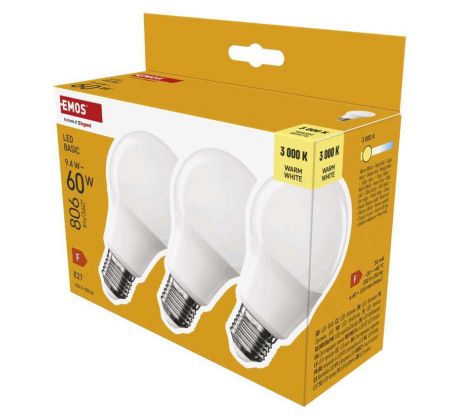 LED žiarovka Basic A60 / E27 / 9,4 W (60 W) / 806 lm / Teplá biela