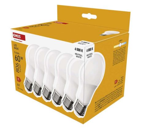 LED žiarovka Basic A60 / E27 / 9,4 W (60 W) / 806 lm / Neutrálna biela