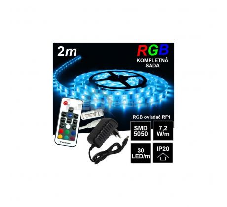 2m IP20 30LED/m RGB pásik, RF1 - KOMPLETNÁ SADA